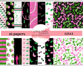 Digital Paper - Instant Download - Beautiful Pink & Green - Fashion Pack 1