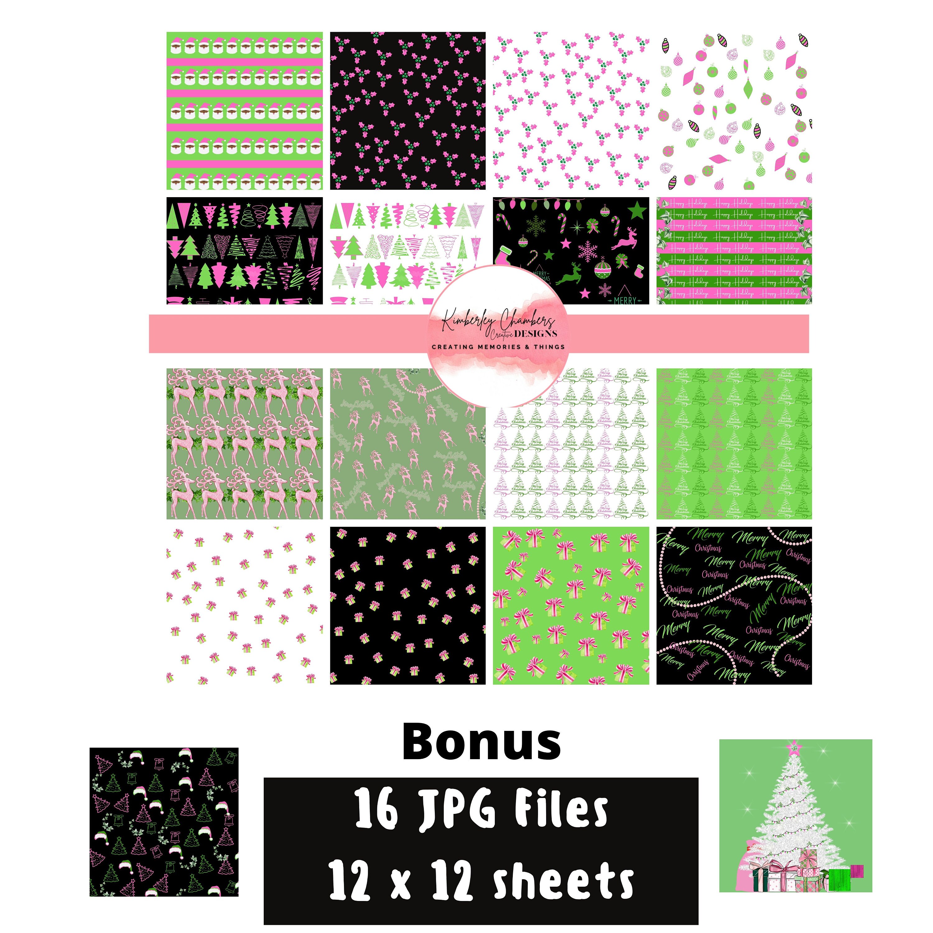 Digital Paper - Instant Download - Beautiful Pink & Green - Holiday ...