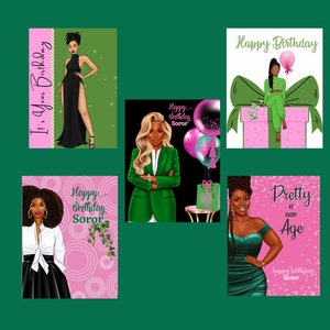 Birthday Pkg2 - Pink and Green Notecards, Birthday Cards, Occasion, African American Cards, Black Expressions