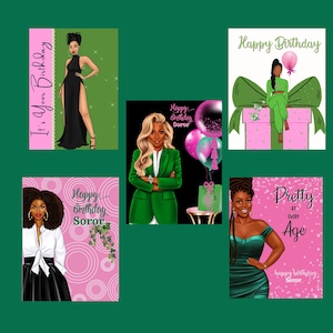 Pacote de aniversário 2 - Cartões de nota rosa e verde, cartões de aniversário, ocasião, cartões afro-americanos, expressões negras