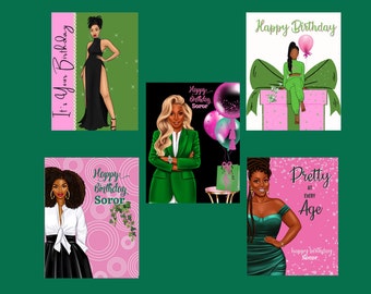 Birthday Pkg2 - Pink and Green Notecards, Birthday Cards, Occasion, African American Cards, Black Expressions