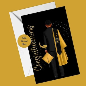 Tarjetas de graduación para hombres, tarjeta de felicitación afroamericana, tema negro y dorado