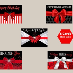 RW Ribbon - Red and White Notecards, Happy Deltaversary Cards,  All Occasion Cards, African American Cards, Black Expressions, Greeting Card
