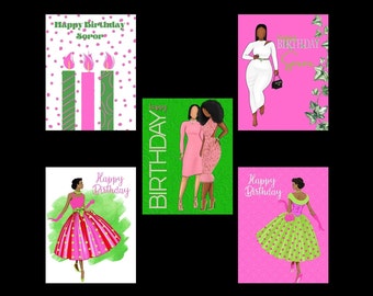 Birthday Pkg - Pink and Green Notecards, Birthday Cards, Occasion, African American Cards, Black Expressions