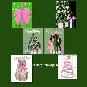 Pacchetto vacanze 8 - Biglietti di auguri natalizi rosa e verdi, biglietti afroamericani, espressioni nere