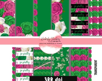 Digitaal Papier - Instant Download - Mooi Roze & Groen - Rose Pack