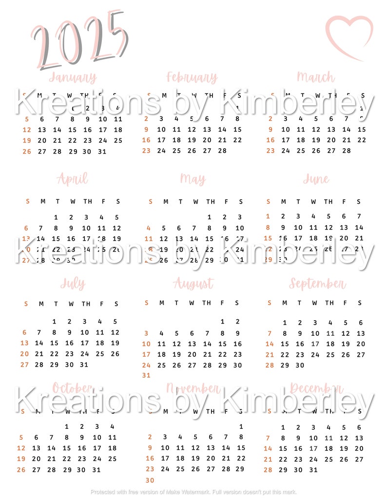 Editable 2025 Calendar 1-Page Template 2025 Calendar Canva  Etsy