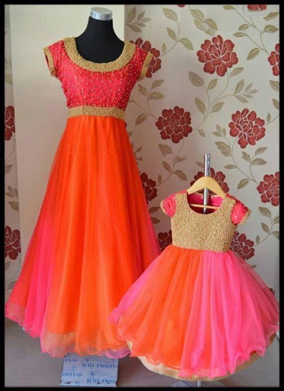 orange colour long frock