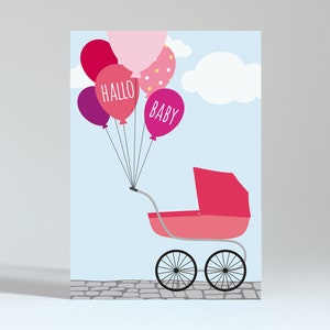 Postkarte "Hallo Baby Ballons pink"