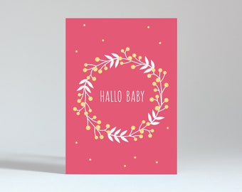 Postkarte "Hallo Baby Kranz pink"
