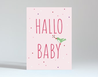 Postkarte "Hallo Baby Vogel pink"