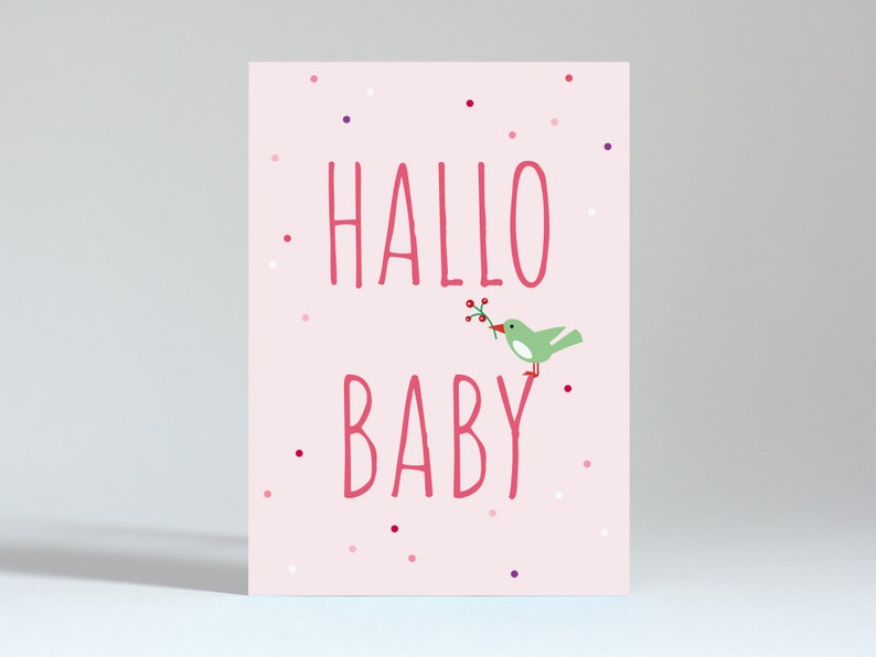 Postkarte Hallo Baby Vogel pink Bild 1