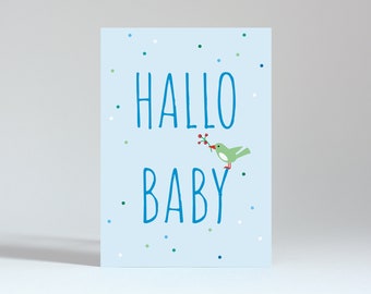 Postkarte "Hallo Baby Vogel blau"