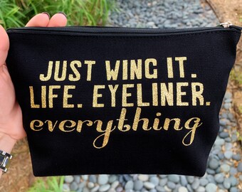 Handmade Canvas Makeup Bag, Just Wing It, Beauty Organizer