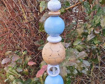 Keramikstele Gartenstele, Gartenkeramik Beetstecker blau hellblau