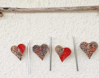 Wind chime hearts red ceramic garden ceramic gift Mother's Day driftwood mobile restlessness garden decoration