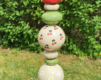 Garden stele garden ceramics bed plug red with green gift Mother's Day ceramic stele "Cherries Love" climbing aid