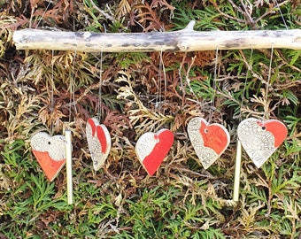 Wind chime heart gift Mother's Day garden ceramics mobile restlessness garden decoration red hearts ceramic driftwood