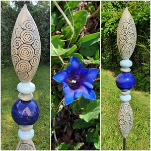 Garden stele garden ceramic garden decoration bed plug ceramic stele in blue image 2