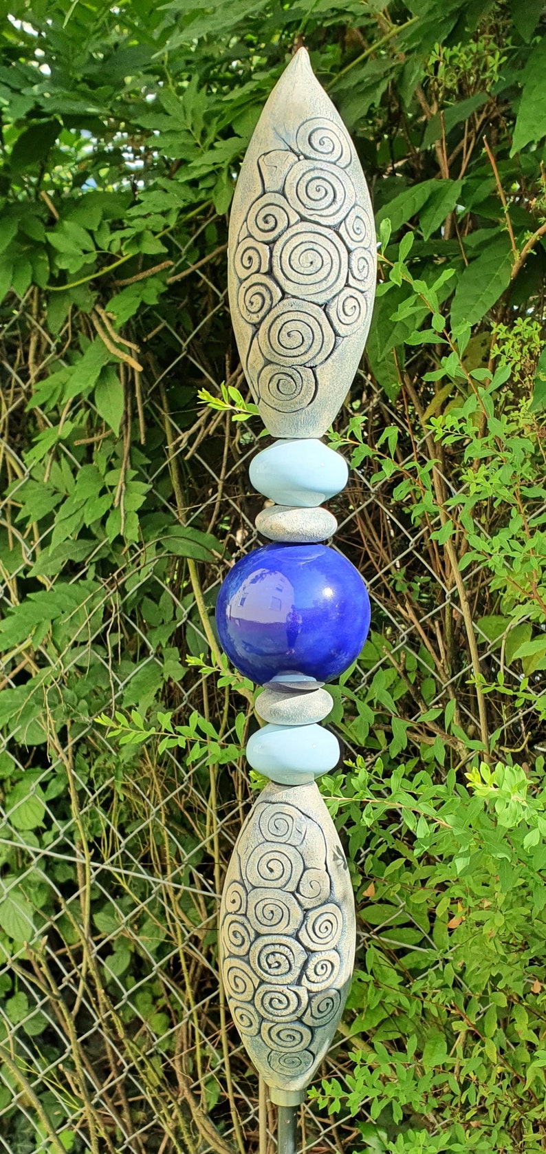 Garden stele garden ceramic garden decoration bed plug ceramic stele in blue image 7