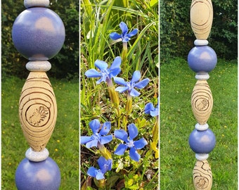 Gartenstele Gartenkeramik Beetstecker Keramikstele in blau