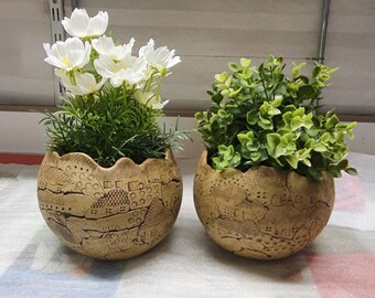 Gartenkeramik Übertopf Keramik Keramiktopf Unikat, Pflanzschale handgefertigt