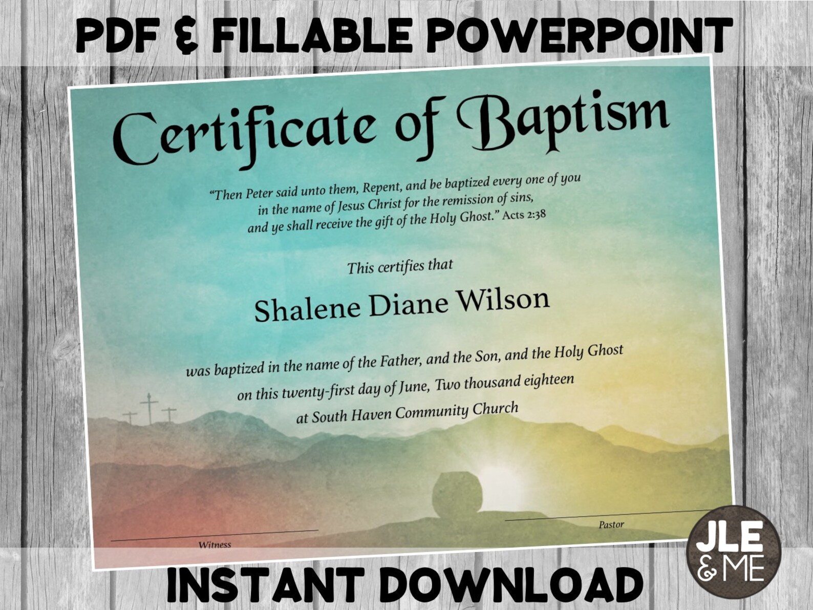 Certificate of Baptism Baptismal Certificate Instant Etsy