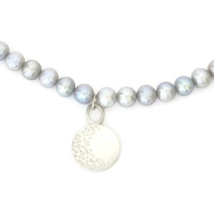 Natural pearl necklace with pendant made of sterling silver. Necklace made of elegant gray pearls with a silver chain pendant, handmade image 2