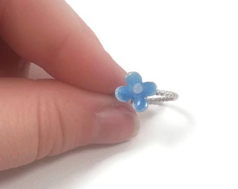 Emaille Ring mit hellblauer Blume, Silber Ring, Vintage Ring, Ring Blumen, Ring Silber, Blumen Ring, silbernen Ring