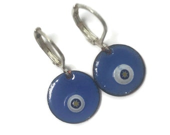 Millefiori earrings made of copper and enamel Hoop earrings in blue Retro look for women Earrings enamel in vintage style