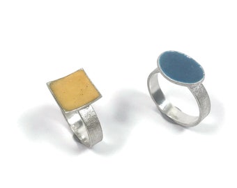 Enamel ring geometric shapes, silver ring, vintage ring, ring geometric, ring silver, silver ring, minimalist rings