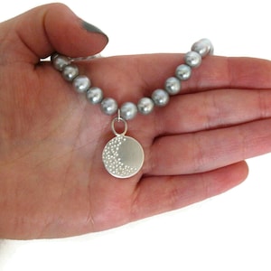 Natural pearl necklace with pendant made of sterling silver. Necklace made of elegant gray pearls with a silver chain pendant, handmade image 1