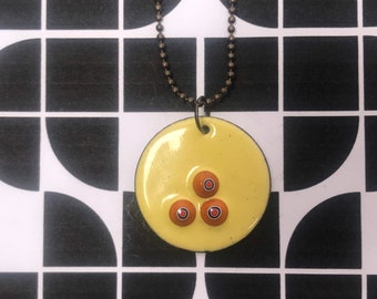Enamel Pendant Copper Ball Chain Bronze Chain with Large Circle Pendant 3 Sizes Yellow Chain Pendant Millefiori Rockabilly Retro Mod