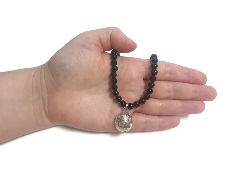 Pendentif de collier de tourmaline noire en argent sterling avec chaîne d'orfèvrerie de fleurs et de fleurs faites à la main perles de 6 mm image 4