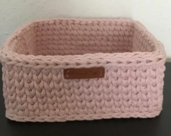 Crocheted basket, jewelry basket, utensil, storage basket, decorative basket 28 cm powder pink