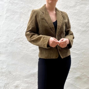 1980s romantic cropped jacket S // Vintage corduroy khaki green cropped tailored blazer, size S 8 10