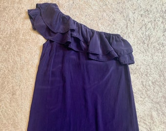 Y2K Topshop 100% silk purple asymmetrical one shoulder purple mini party dress size 8 XS