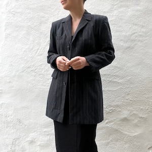 1990s petite longline blazer XS S // Wool grey pinstripe jacket by St Michael, size XS S 8 10