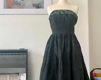 Incredible 1980s does 1950s PURE SILK black strapless fit and flare dress by Susan Gillis-Browne size 8 10 S