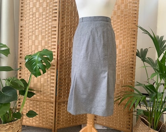 Elegante falda plisada midi gris lana de los años 90, talla XS 4 6 8