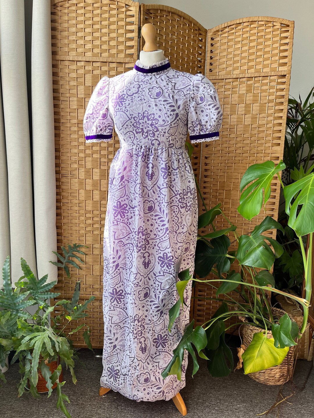 Vintage 70’s Victorian Ruffle Maxi Dress Small