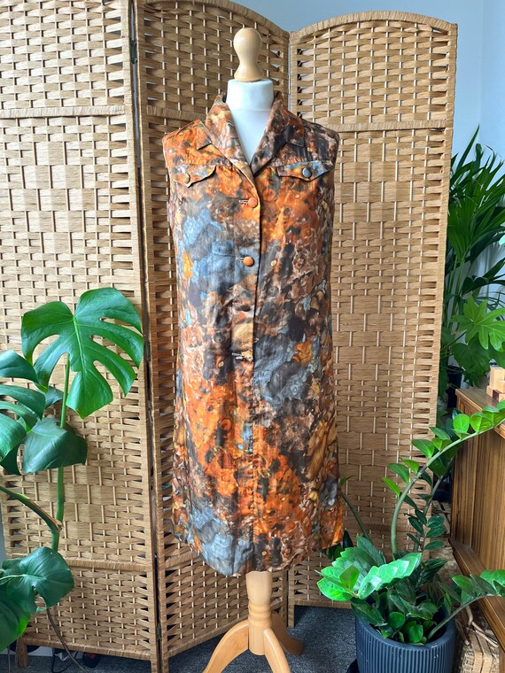 1950s painterly shirt dress M 12 // abstract silk… - image 7