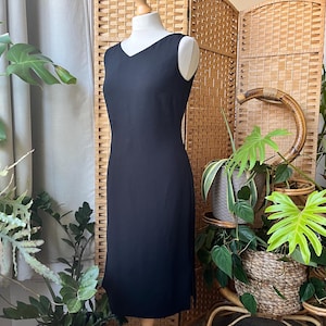1990s black slip dress S 10 // slinky fitted maxi slip grungy sleeveless v neck long dress, size S M 10 12