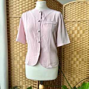 1980s pastel pink blouse S M // 80s does 1940s pretty minimalist fitted button up blouse, size 10 12 14
