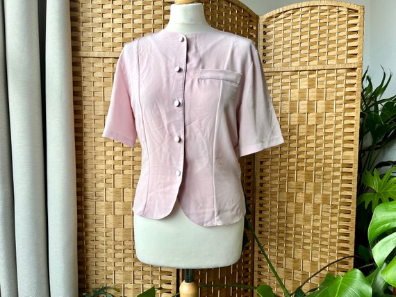1980s pastel pink blouse S M // 80s does 1940s pr… - image 1