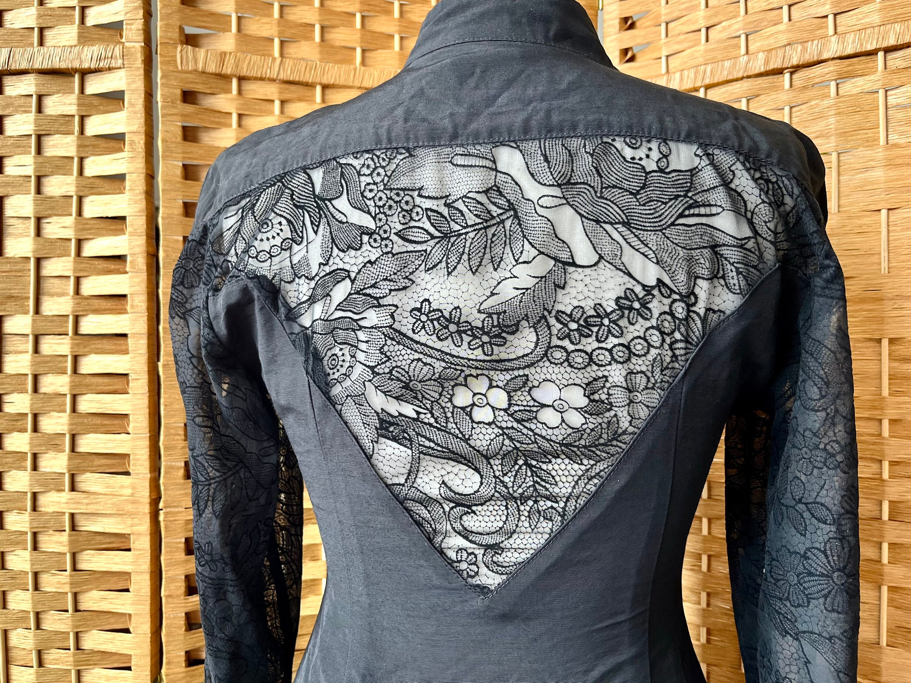 1980s Lace Bodycon Dress XS S 10 // Vintage Button up Sheer