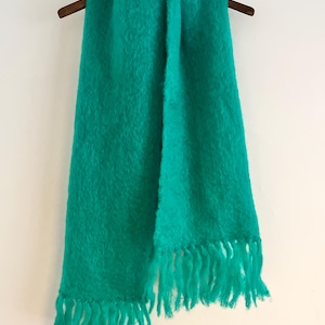 Vintage 1960s large bright emerald green huge mohair fuzzy fluffy cosy scarf shawl