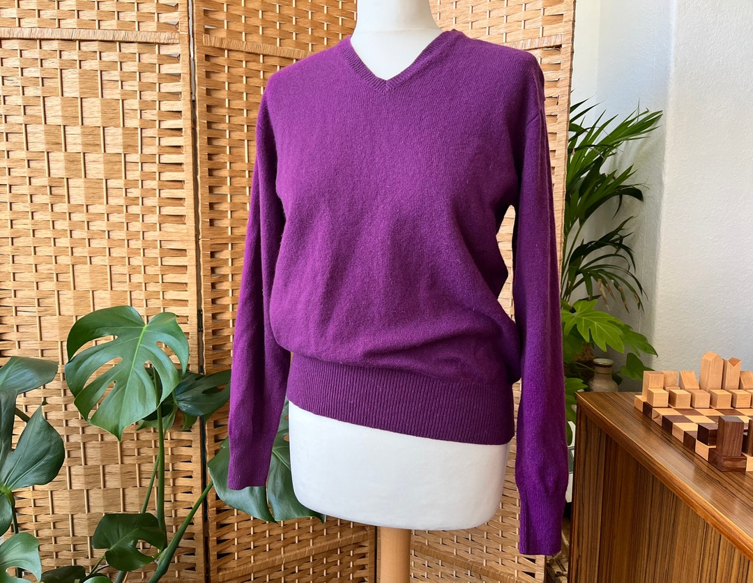 1990s Purple Wool V Neck S // 100 Pure New Wool House of Etsy