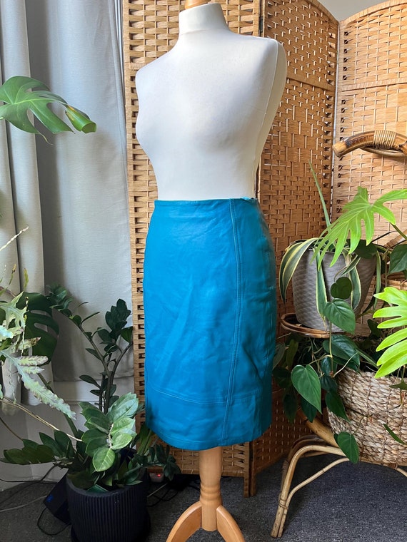 Y2k Teal Leather Skirt XS S Vintage Real Leather 70s Inspired Green Real Leather Pencil Mini Skirt Size 8 Waist 28 Etsy
