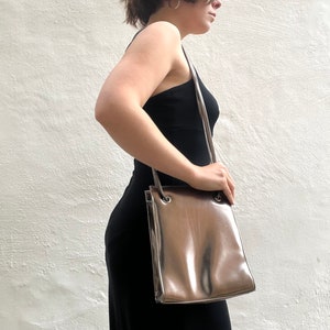 1990s y2k minimal chic shiny silver dark grey handbag purse bag with long straps